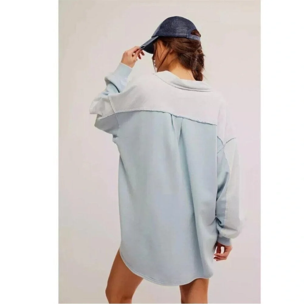 NWOT Free People Madeline Sweatshirt Pullover Oversized Slouchy Blue Size XS